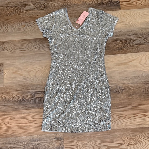 BNWT-Maner Silver Sequin Short Sleeve Dress - Picture 5 of 5